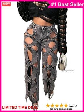 Women's Twist Cutout Wide Leg Jeans Lightweight Denim Pant High Rise